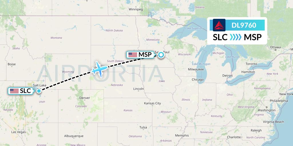 DL9760 Delta Air Lines Flight Map: Salt Lake City to Minneapolis