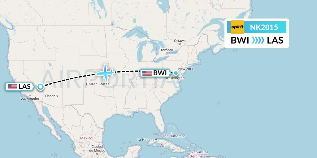 NK2015 Spirit Airlines Flight Map: Baltimore to Las Vegas