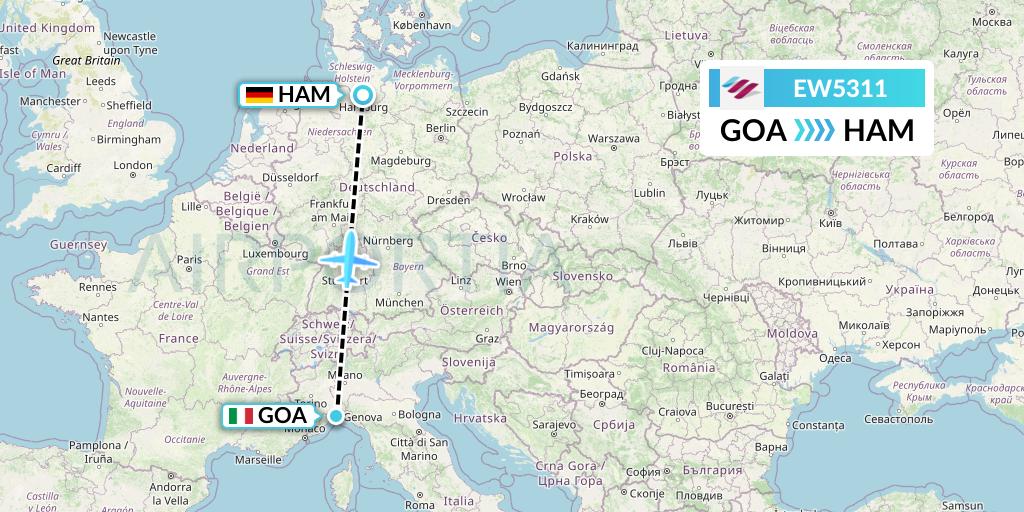EW5311 Eurowings Flight Map: Genoa to Hamburg