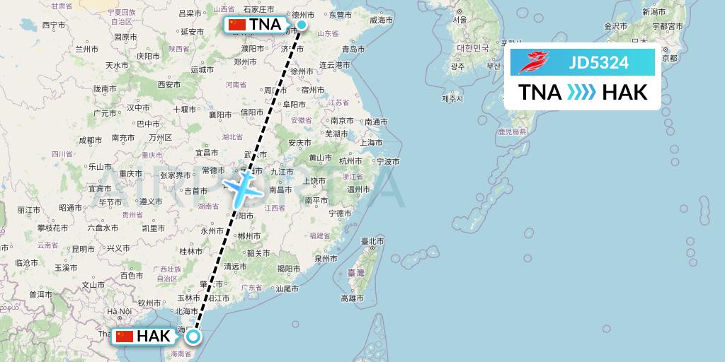 JD5324 Capital Airlines Flight Map: Jinan to Haikou