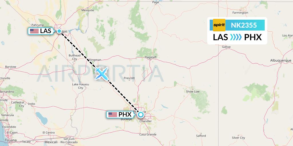 NK2355 Spirit Airlines Flight Map: Las Vegas to Phoenix