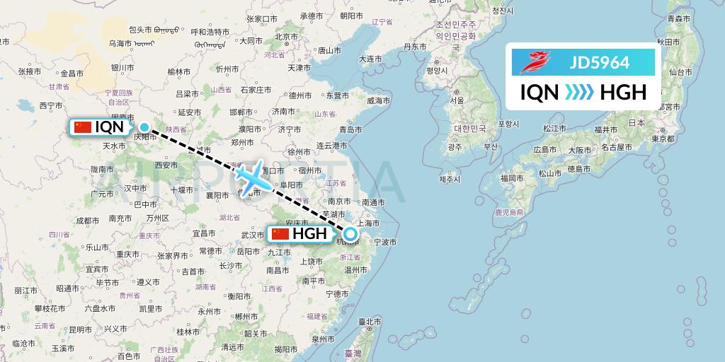 JD5964 Capital Airlines Flight Map: Qingyang to Hangzhou