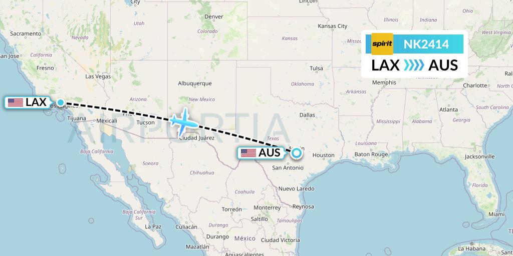 NK2414 Spirit Airlines Flight Map: Los Angeles to Austin