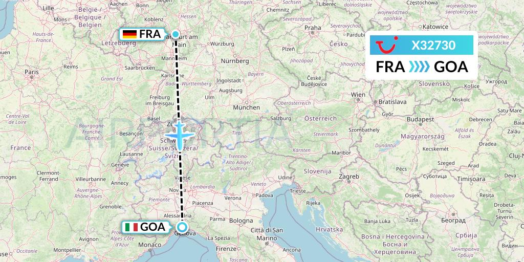 X32730 TUI fly Germany Flight Map: Frankfurt to Genoa