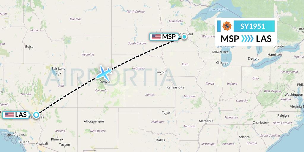 SY1951 Sun Country Airlines Flight Map: Minneapolis to Las Vegas