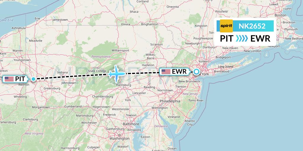 NK2652 Spirit Airlines Flight Map: Pittsburgh to New York