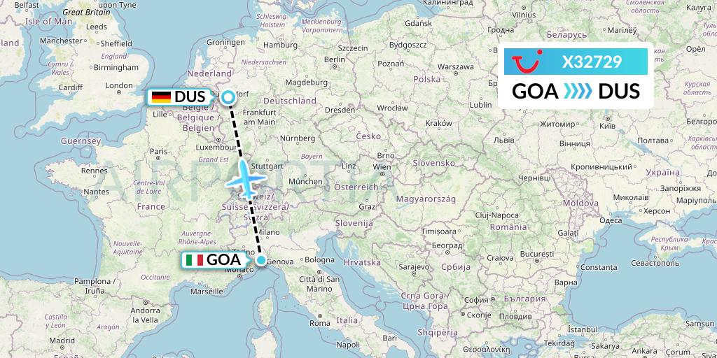 X32729 TUI fly Germany Flight Map: Genoa to Dusseldorf