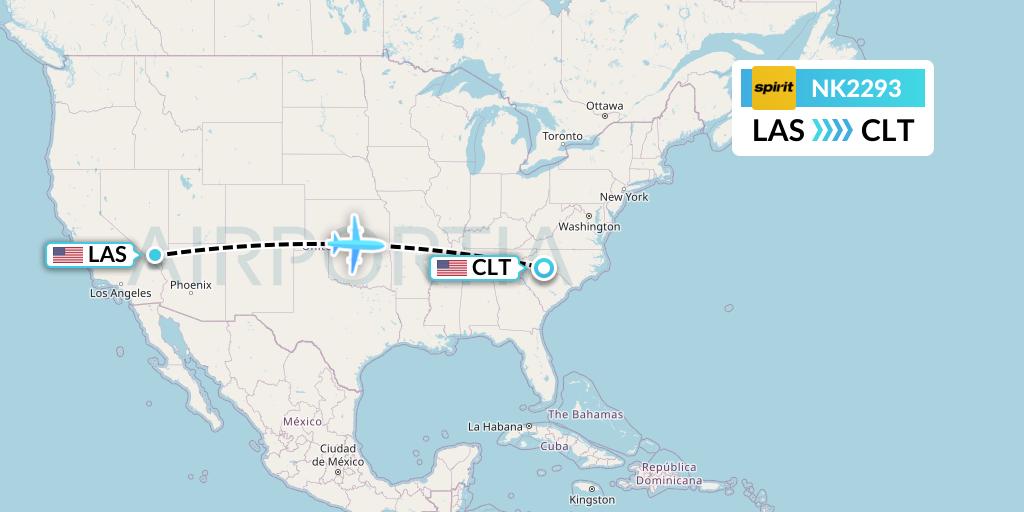 NK2293 Spirit Airlines Flight Map: Las Vegas to Charlotte