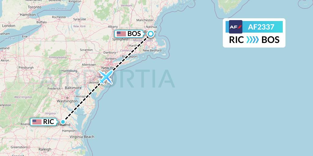 AF2337 Air France Flight Map: Richmond to Boston