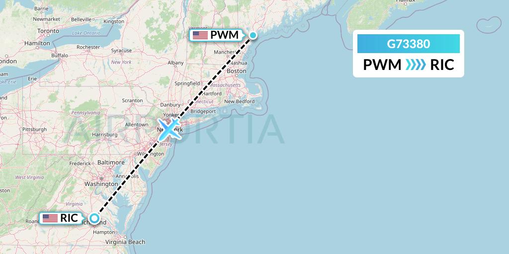 G73380 GoJet Flight Map: Portland to Richmond