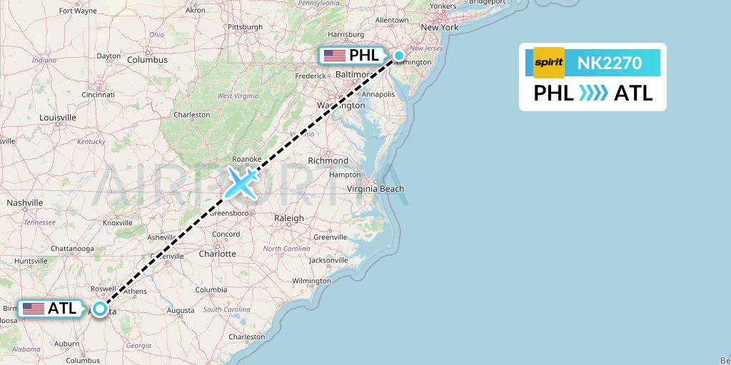 NK2270 Spirit Airlines Flight Map: Philadelphia to Atlanta