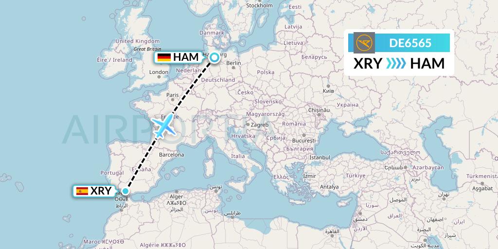 DE6565 Condor Flight Map: Jerez to Hamburg
