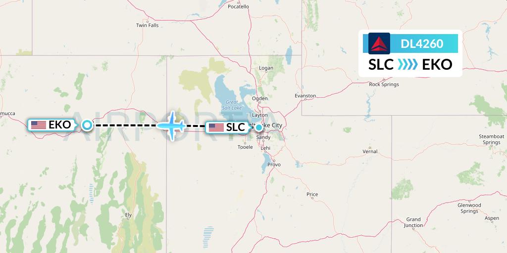 DL4260 Delta Air Lines Flight Map: Salt Lake City to Elko