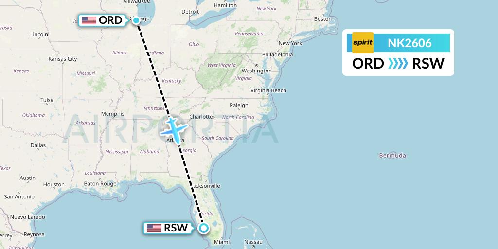 NK2606 Spirit Airlines Flight Map: Chicago to Fort Myers