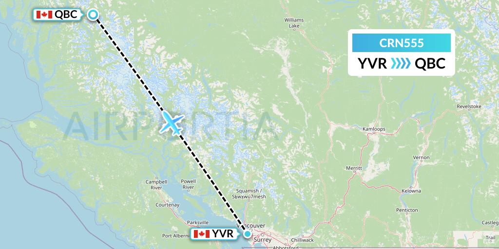 CRN555 Aerocaribbean Flight Map: Vancouver to Bella Coola