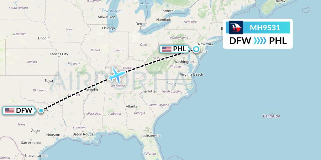 MH9531 Malaysia Airlines Flight Map: Dallas to Philadelphia