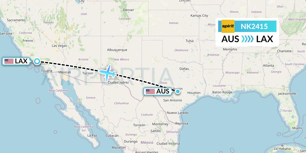 NK2415 Spirit Airlines Flight Map: Austin to Los Angeles