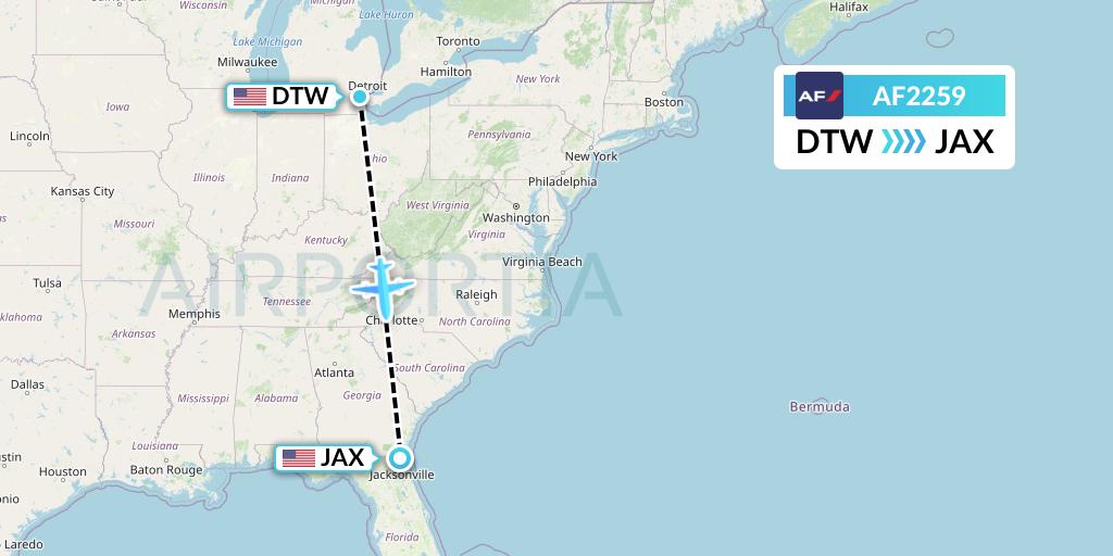 AF2259 Air France Flight Map: Detroit to Jacksonville