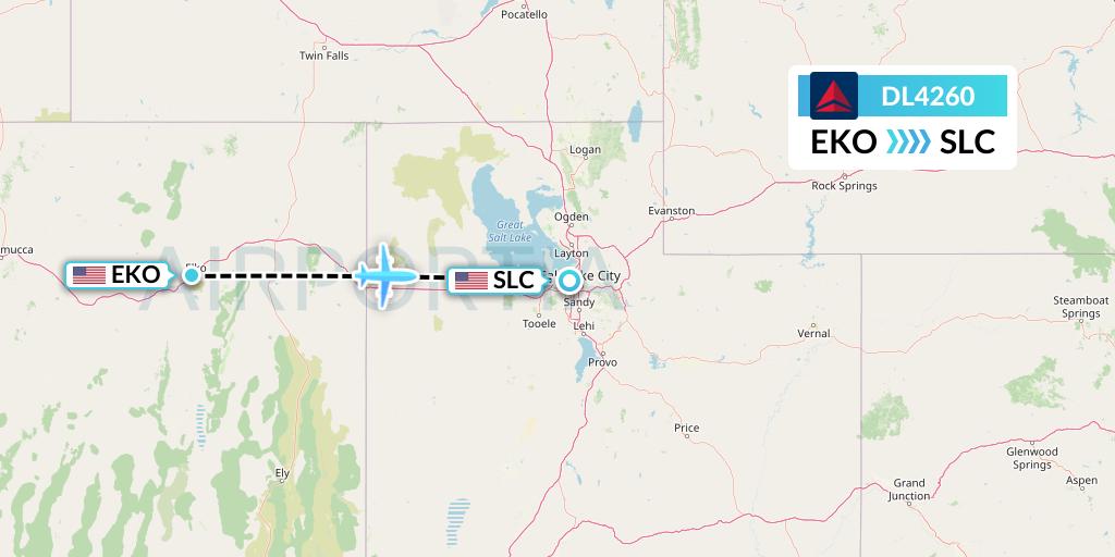 DL4260 Delta Air Lines Flight Map: Elko to Salt Lake City