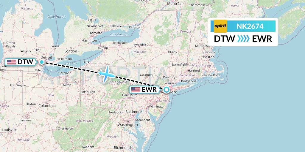 NK2674 Spirit Airlines Flight Map: Detroit to New York