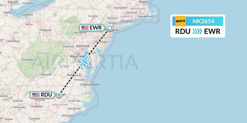 NK2654 Spirit Airlines Flight Map: Raleigh-Durham to New York