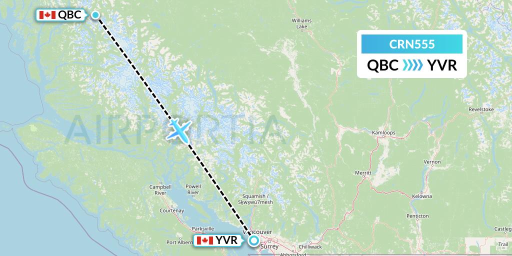 CRN555 Aerocaribbean Flight Map: Bella Coola to Vancouver