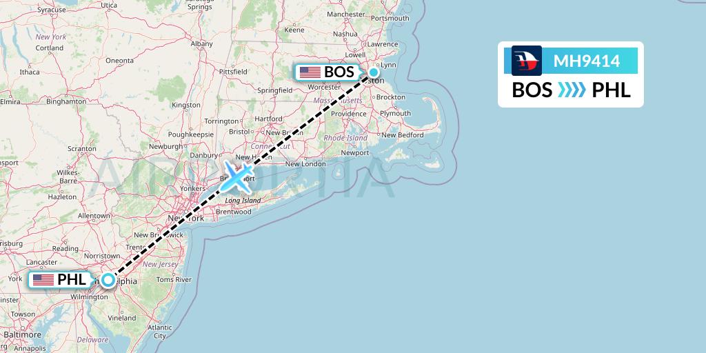 MH9414 Malaysia Airlines Flight Map: Boston to Philadelphia
