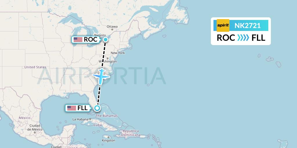 NK2721 Spirit Airlines Flight Map: Rochester to Fort Lauderdale