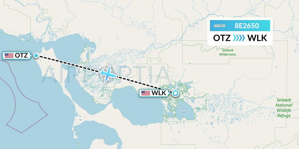 8E2650 Bering Air Flight Map: Kotzebue to Selawik