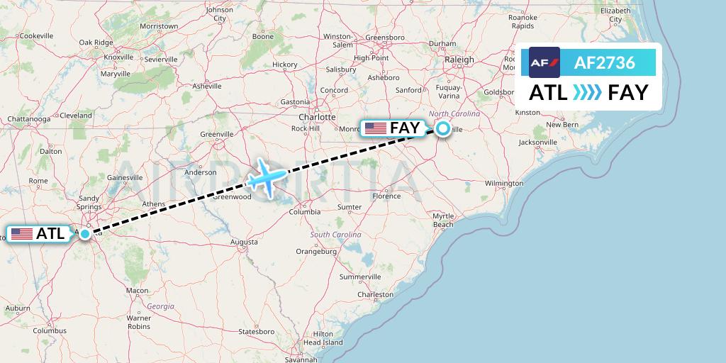 AF2736 Air France Flight Map: Atlanta to Fayetteville