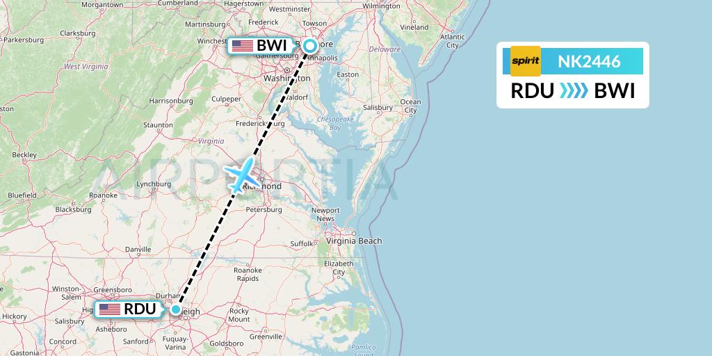 NK2446 Spirit Airlines Flight Map: Raleigh-Durham to Baltimore