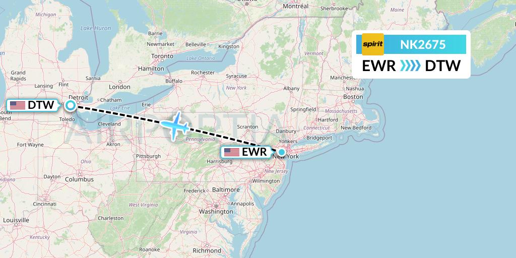 NK2675 Spirit Airlines Flight Map: New York to Detroit