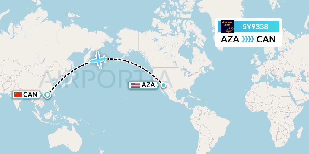 5Y9338 Atlas Air Flight Map: Phoenix to Guangzhou