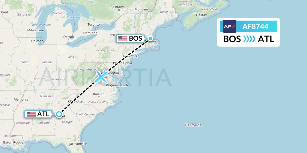 AF8744 Air France Flight Map: Boston to Atlanta