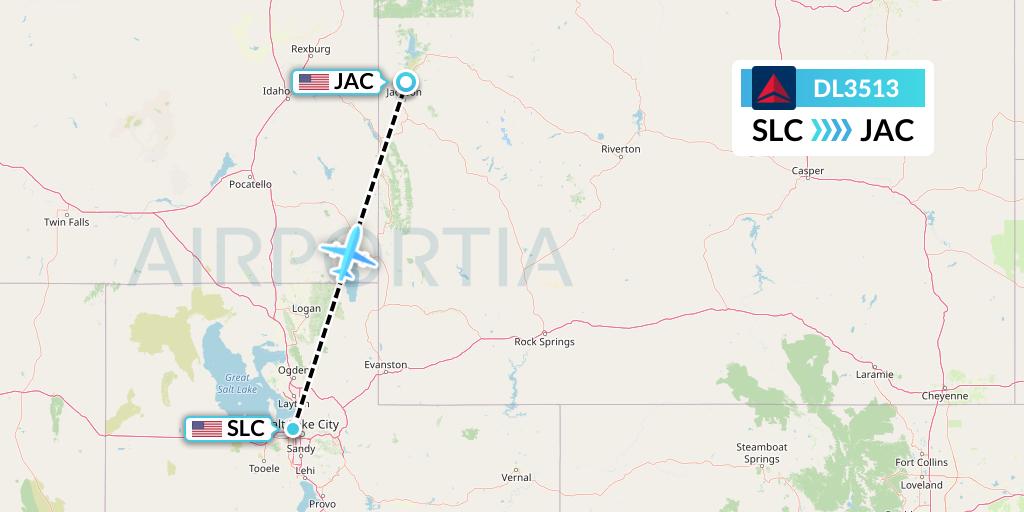DL3513 Delta Air Lines Flight Map: Salt Lake City to Jackson