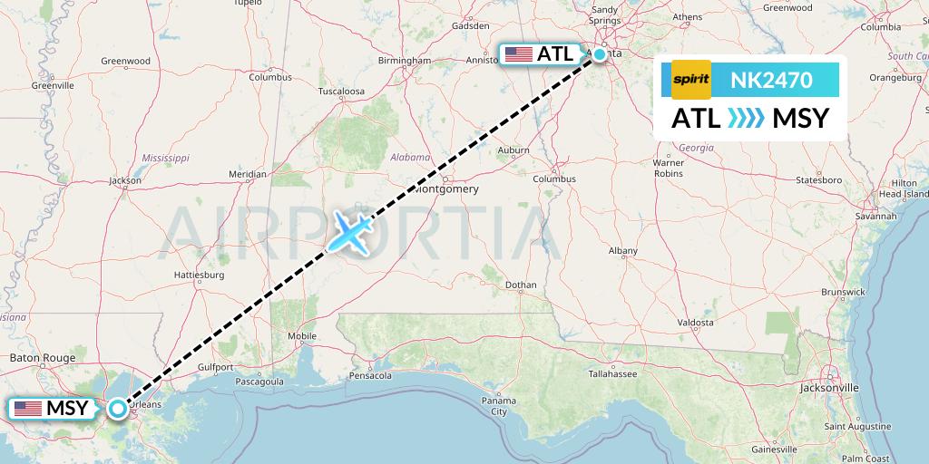 NK2470 Spirit Airlines Flight Map: Atlanta to New Orleans