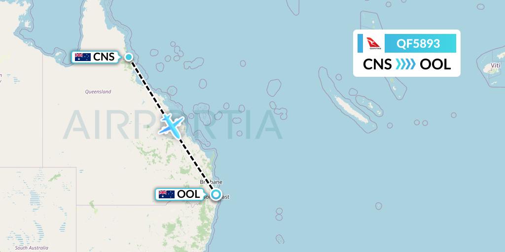 QF5893 Qantas Flight Map: Cairns to Gold Coast