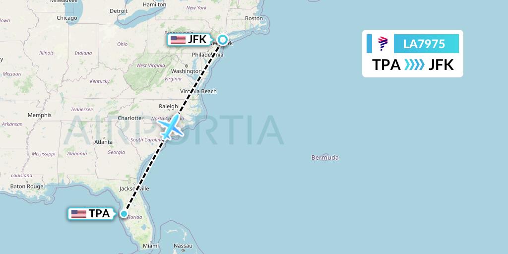 LA7975 LAN Airlines Flight Map: Tampa to New York