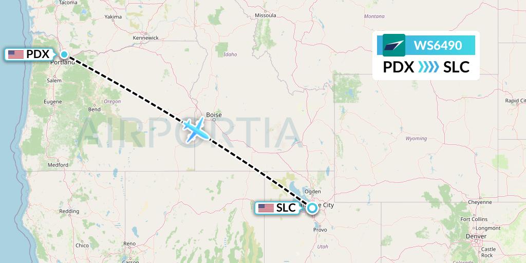 WS6490 WestJet Flight Map: Portland to Salt Lake City