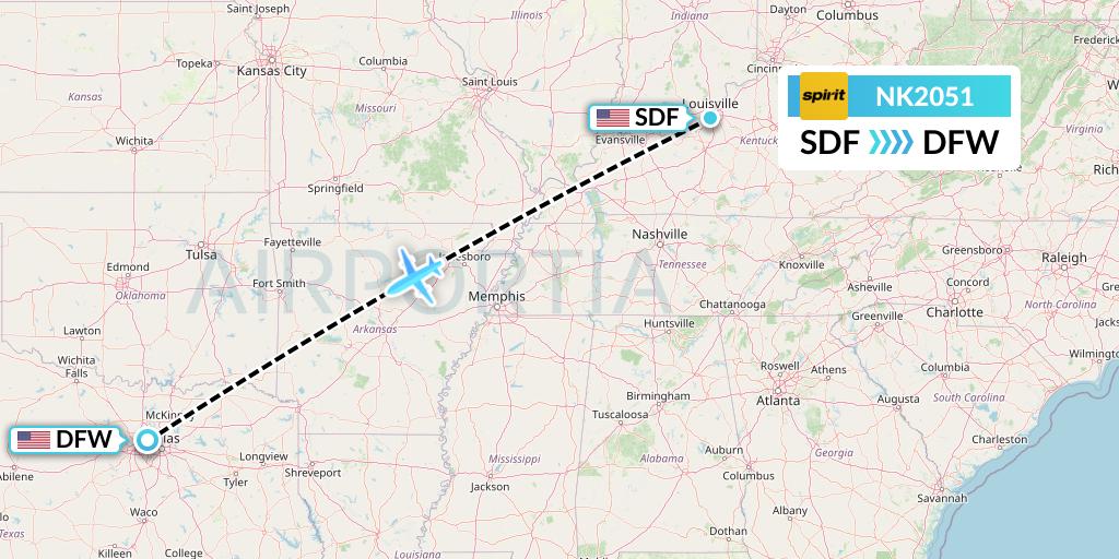 NK2051 Spirit Airlines Flight Map: Louisville to Dallas