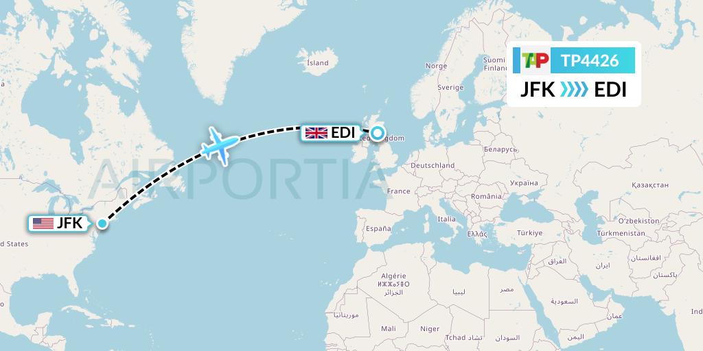 TP4426 TAP Portugal Flight Map: New York to Edinburgh
