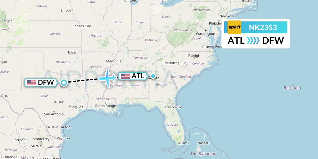 NK2353 Spirit Airlines Flight Map: Atlanta to Dallas