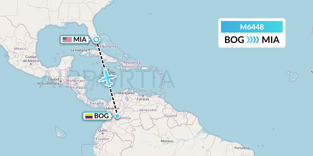 M6448 Amerijet International Flight Map: Bogota to Miami