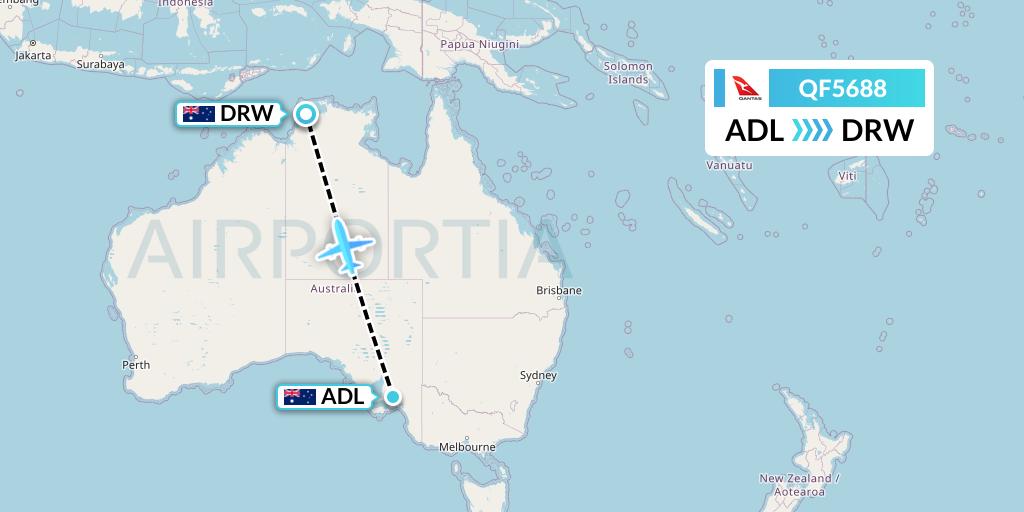 QF5688 Qantas Flight Map: Adelaide to Darwin