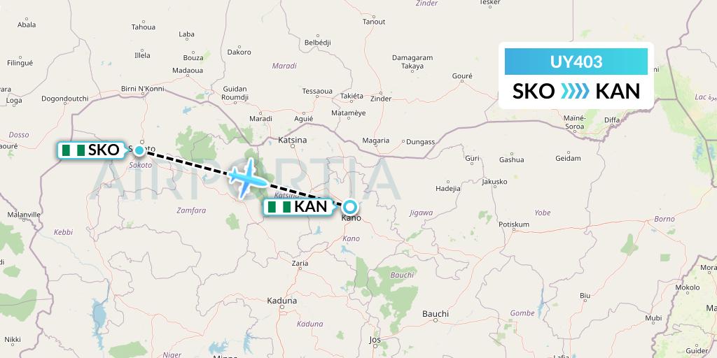 UY403 Sky Prime Charter Flight Map: Sokoto to Kano