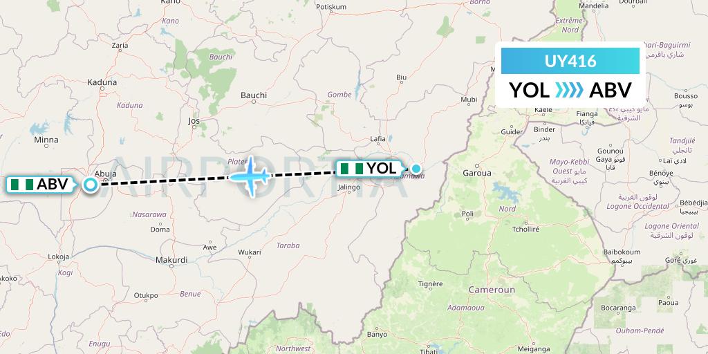 UY416 Sky Prime Charter Flight Map: Yola to Abuja