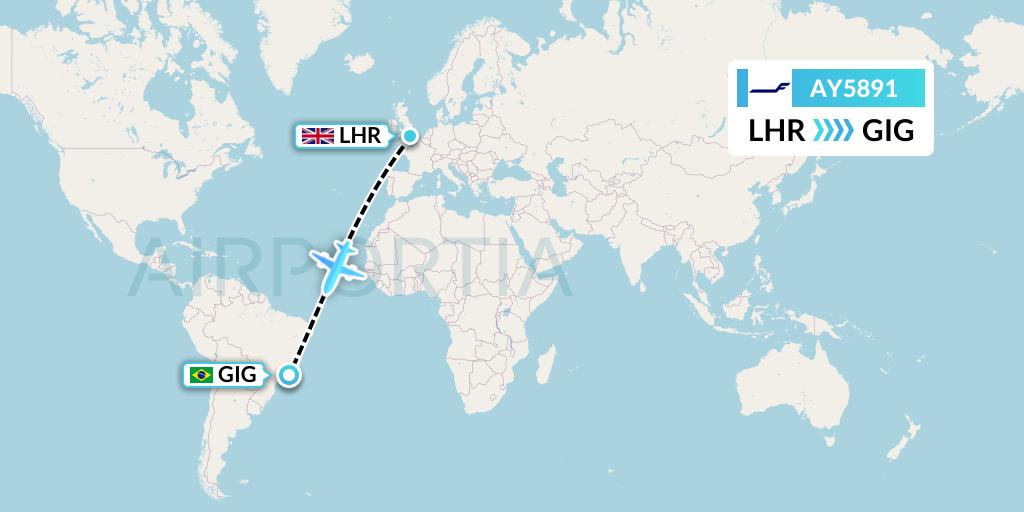 AY5891 Finnair Flight Map: London to Rio de Janeiro