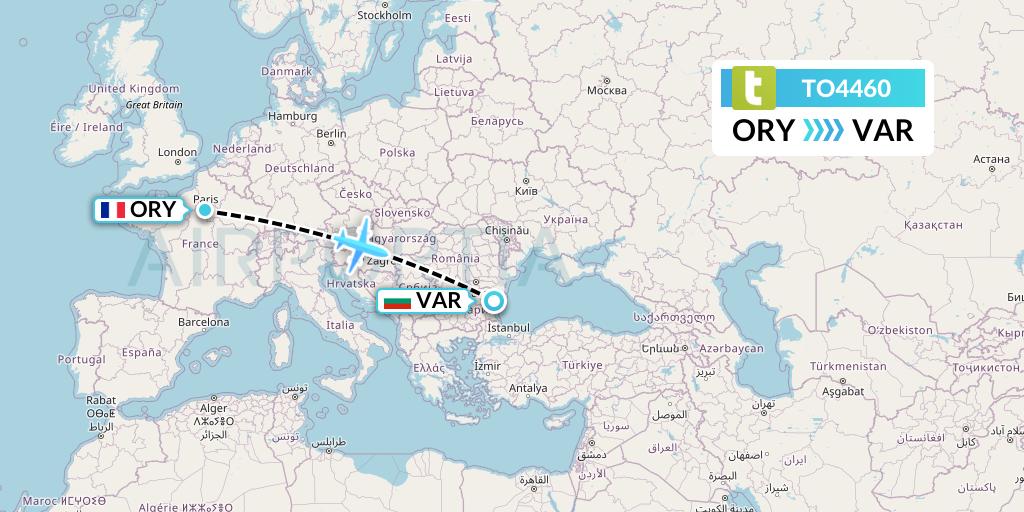 TO4460 Transavia France Flight Map: Paris to Varna