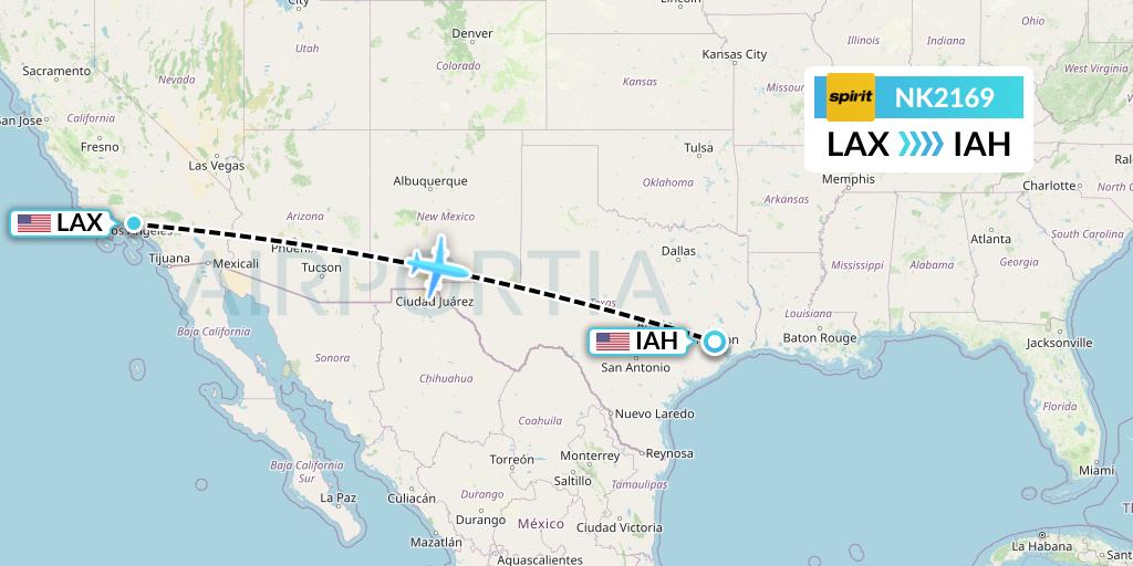 NK2169 Spirit Airlines Flight Map: Los Angeles to Houston