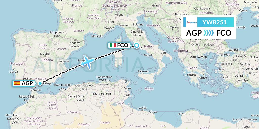 YW8251 Air Nostrum Flight Map: Malaga to Rome